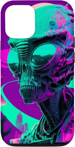 Vista 4 de iPhone 12 Pro Max Cool Retro Alien Sunset Tropical Trippy Vaporwave Sky Art Case