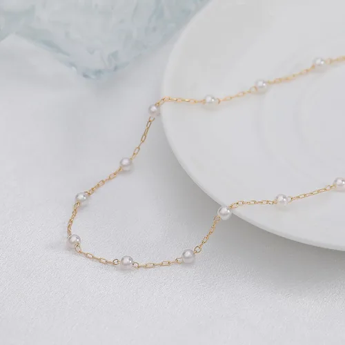 Vista 6 de TOBENY Collares de perlas para mujer, chapado en oro de 14 quilates, collar de gargantilla delicada cadena de boda collar de perlas de agua dulce