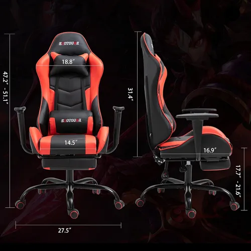 Vista 3 de Silla de masaje para juegos con reposapiés, silla de carreras de video, silla de computadora con respaldo alto, silla de computadora reclinable