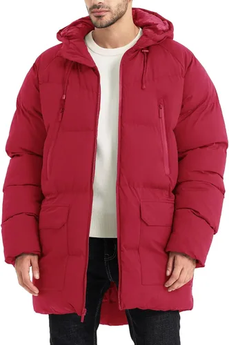 Vista 9 de Abrigo largo de invierno con capucha para hombre, chaqueta acolchada cálida resistente al agua para clima frío, parka