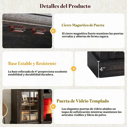 Vista 5 de AMERLIFE Soporte de TV con chimenea de 70 pulgadas para televisores de hasta 80 pulgadas, consola multimedia con armarios de almacenamiento