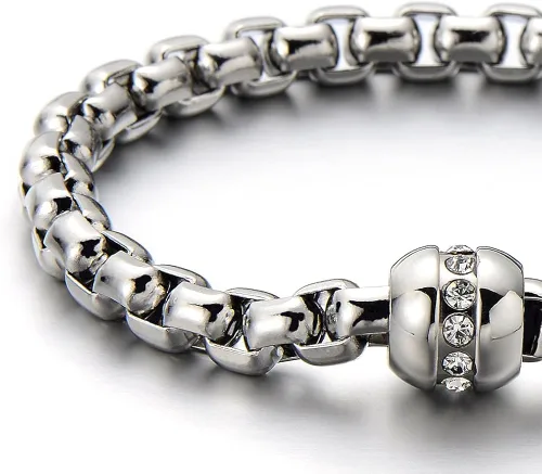 Vista 3 de COOLSTEELANDBEYOND - Pulsera de acero inoxidable para mujer, pulido con circonita cúbica