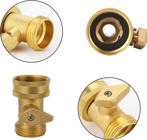 Vista 3 de Válvula de cierre de manguera de jardín de latón, conector resistente de 3/4 pulgadas, conector de manguera de jardín duradero (paquete de 2)