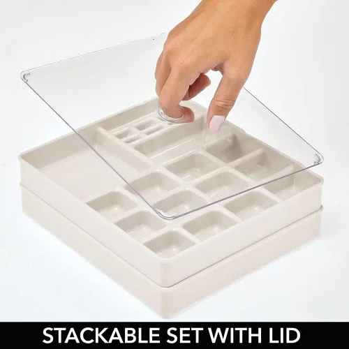Vista 6 de mDesign - Joyero de plástico apilable, organizador de almacenamiento, 3