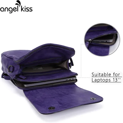Vista 2 de Angel Kiss Backpack Purse for Women Casual Fashion Vegan Leather Shoulder Bag Ladies Zipper Magnetic Flap Backpack