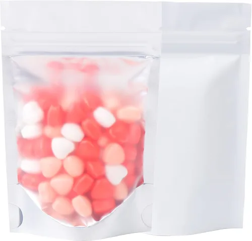 Vista 13 de 100 bolsas de sellado con cremallera resellables de papel metálico de color transparente esmerilado para ventana (negro, soporte 2 onzas)