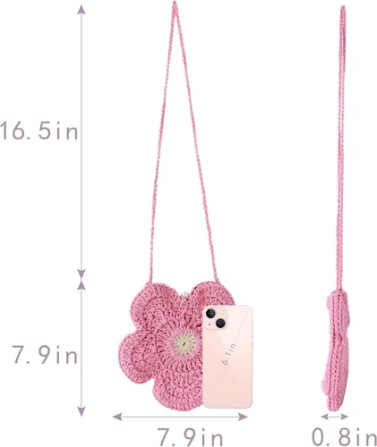 Vista 6 de Minache Bolso bandolera de moda para niñas pequeñas, bolso bandolera de ganchillo para niñas pequeñas
