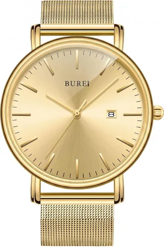 Vista 10 de BUREI Relojes de pulsera para hombre, relojes minimalistas de moda, analógicos de cuarzo, impermeables para hombres Banda negra negra