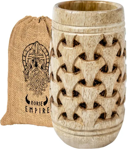 Vista 8 de Jarra de Cerveza de Madera Premium 20Oz Estilo Urnes 100% Hecha a Mano Jarra de Cerveza Accesorios de Vino Regalos Vikingos Regalo Medieval Tankard