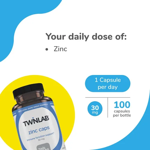 Vista 3 de Twinlab Zinc Caps - Suplementos de zinc para apoyar la salud saludable de la piel y la salud inmunológica - 30 mg, 100 cápsulas (paquete de 2)
