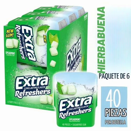 Vista 4 de Extra Refreshers - Chicle de menta verde, 40 unidades, paquete de 6