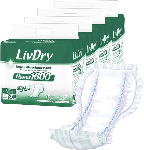 Vista 9 de LivDry Inserto de almohadilla de alta absorción para calzoncillos de incontinencia y pañales para adultos, mujeres y hombres, Hyper 1200