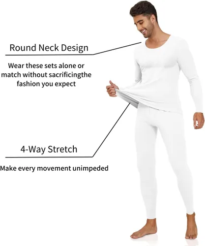 Vista 2 de YRW Ropa interior térmica para hombre con forro polar largo conjunto de capa base para clima frío M-4XL