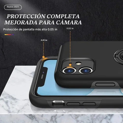 Vista 5 de Funda compatible con iPhone 11 con protector de pantalla de vidrio templado, funda para iPhone 11 negra para hombre, funda protectora delgada 2 en 1