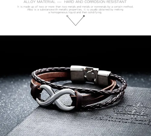 Vista 5 de Pulsera de cuero unisex con infinito amor simbólico de múltiples capas trenzadas