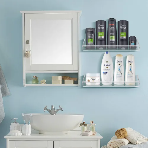 Vista 6 de Sorbus Estantes de baño acrílicos flotantes, estantes acrílicos transparentes, estante de ducha para tocador de baño, cocina, estantería, estante