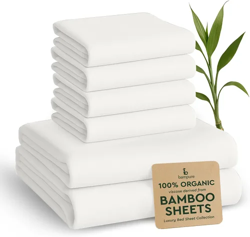 Vista 20 de BAMPURE Juego de sábanas tamaño Queen, 100% viscosa pura derivada de bambú, sábanas súper suaves y refrescantes para personas que duermen con calor