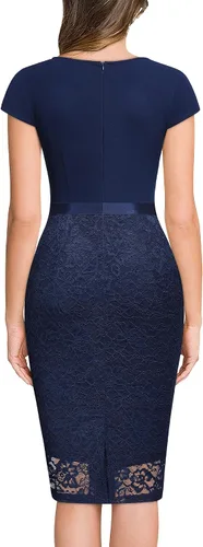 Vista 2 de Miusol Vestido de fiesta de encaje floral elegante estilo ojo de cerradura para mujer