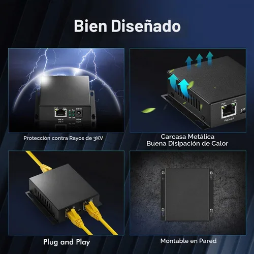 Vista 5 de MokerLink Interruptor de paso PoE Gigabit de 3 puertos - Repetidor IEEE 802.3af/at, 100/1000Mbps, 1 PoE en 2 salidas, montaje en pared