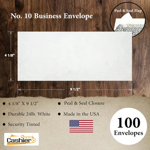Vista 2 de 100 sobres de cajero – Sobres comerciales #10, 4 1/8 pulgadas x 9 1/2 pulgadas – Tejido blanco resistente de 24 libras, teñido de seguridad, cierre