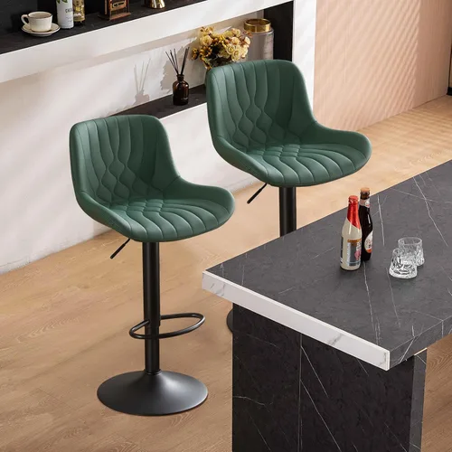 Vista 15 de Juego de 2 taburetes de bar modernos y giratorios ajustables con respaldo, asientos acolchados de piel sintética, sillas de isla de cocina para Gris