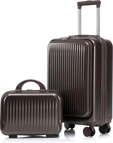 Vista 110 de Merax 3 piezas expandible ABS Hardshell equipaje Sets Spinner Wheel Maleta TSA Lock Suit Case, Apertura frontal negra, Juego de 2 piezas, Maleta