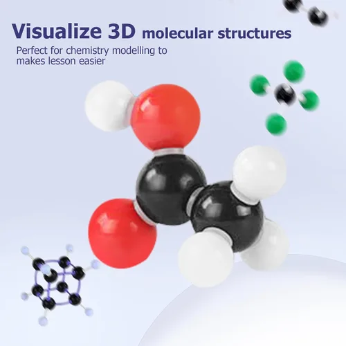 Vista 5 de Kit de modelo de química orgánica de 444 piezas para el aprendizaje de química orgánica e inorgánica, kit de modelo molecular, malla molecular