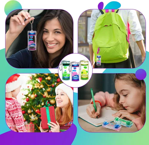 Vista 4 de Equsion 6 llaveros líquidos con burbujas de movimiento, juguetes sensoriales con temporizadores líquidos, regalos para estudiantes de fin de año
