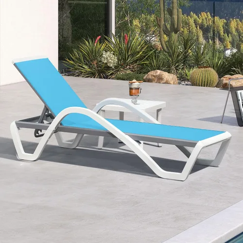 Vista 14 de PURPLE LEAF Juego de 3 tumbonas para patio con brazo y mesa, plástico Caqui