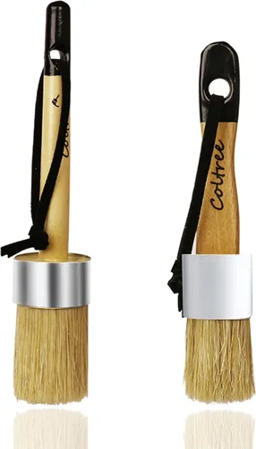 Vista 2 de Pinceles de pintura de tiza para muebles, 2 piezas de cerdas de pelo de jabalí redondas/planas para pintura de cera, adecuados para pintura de tiza