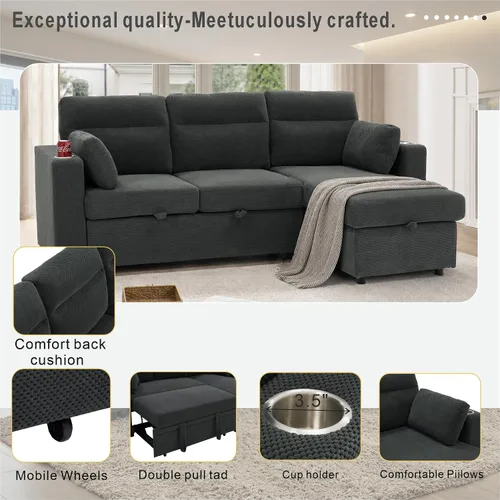 Vista 4 de Sofá seccional en forma de L de 82.5 pulgadas con cama extraíble Gris-oscuro