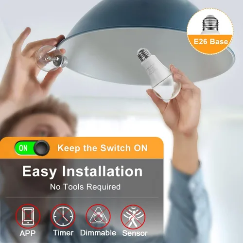 Vista 8 de Bombillas de anochecer a amanecer de 25 vatios, bombillas LED A19 de 3 vatios con cubierta transparente E26, iluminación automática
