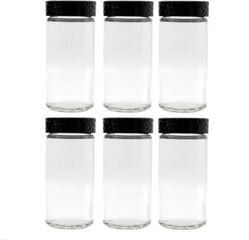 Vista 10 de 2 tarros de especias negras, botellas de vidrio de condimentos de 3 onzas, recipiente para especias, frascos de especias vacíos, botellas redondas