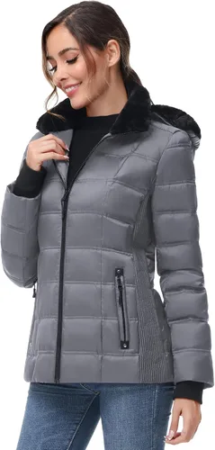 Vista 2 de Chaqueta acolchada de invierno para mujer, abrigo con capucha y cuello con forro de piel sintética