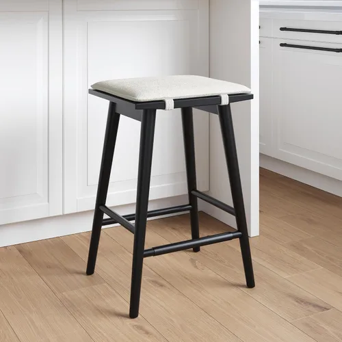 Nathan James Barker Taburete de bar de altura de mostrador de madera maciza con cojín tapizado, taburete de isla sin respaldo con patas de madera