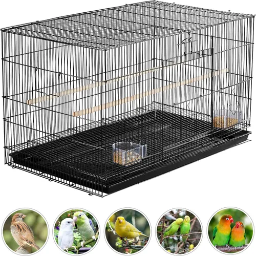 Vista 6 de Topeakmart Pet Products - Jaulas rectangulares apilables para pájaros pequeños, loros, periquitos, cacatúas, conures, periquitos, agapornis Negro