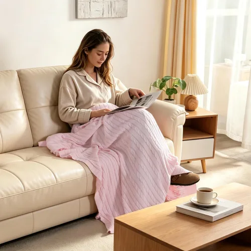Vista 2 de NTBAY Manta de punto trenzado de 100 % algodón puro, súper suave y cálida de 51 x 67 pulgadas, para sofá, silla, cama, extra acogedora, lavable a