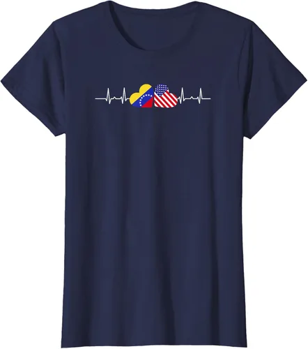 Vista 11 de Camiseta Venezuela American Heartbeat para mujer, Negro, S