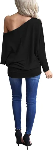 Vista 4 de Lacozy - suéter extra grande con hombro descubierto para mujer enterizo de punto blusas sueltas estilo túnica
