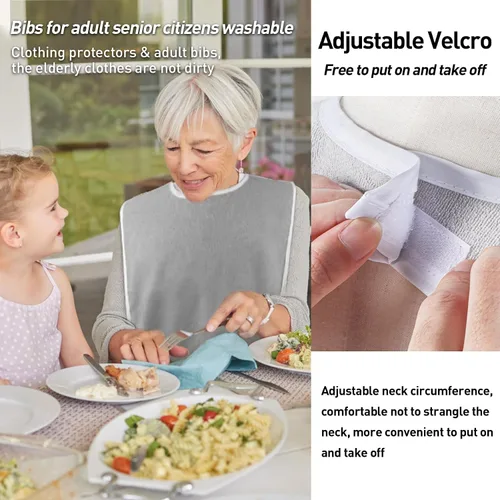 Vista 3 de Pozico Baberos para Adultos para Comer Mujeres/Hombres/Personas Mayores Lavables, Impermeables, Protectores de Ropa y Baberos para Adultos