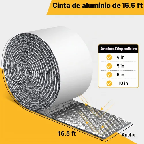 Vista 2 de Cinta aislante reflectante de doble burbuja, envoltura aislante de tubería de CA autoadhesiva para manguera de CA, conducto HVAC, manguera
