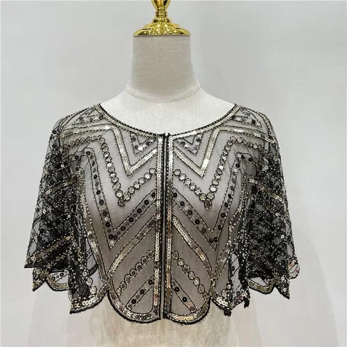 Vista 2 de Specell 1920s Handmade Sequin Beaded Evening Shawl Bridal Wrap Shawls and Wraps for Evening Dresses Wedding Shawl 10