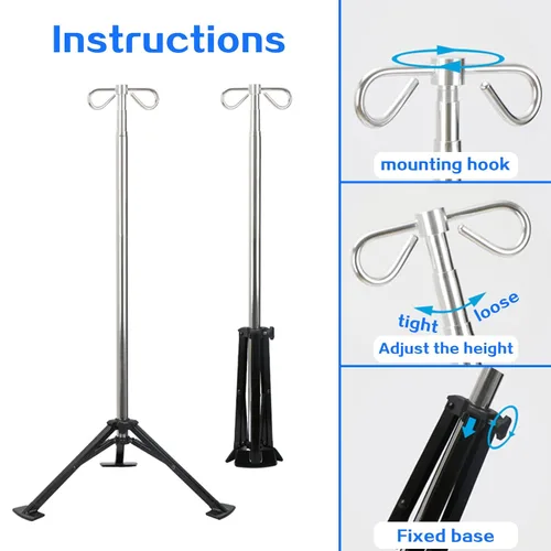 Vista 2 de Portátil Iv Pole pad retráctil aleación de aluminio Iv Pole - Plegable Infusión Polo - Hospitales Clínicas Familias Comunidades Clínicas de mascotas