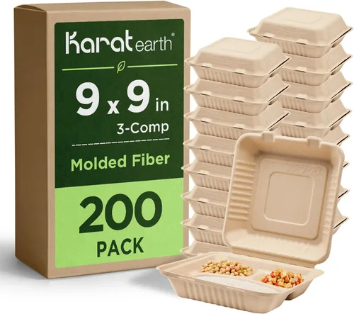 Vista 12 de KARAT EARTH Clamshell - Contenedores Take Out de comida para llevar [8"x8", 200 ct] - Contenedores compostables para llevar, bagazo biodegradable