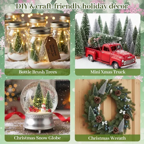 Vista 4 de FUTUREPLUSX 30 piezas de mini árboles de sisal artificiales, mini árboles de Navidad con base de madera para decoración de mesa de Navidad