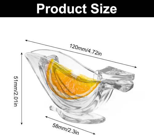 Vista 2 de Exprimidor manual de rodajas de limón de 2 piezas, exprimidor de frutas portátil de plástico, exprimidor de mano con forma de pájaro para granada