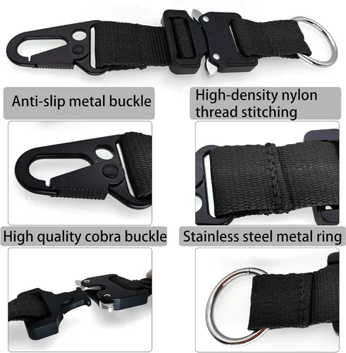 Vista 5 de Llavero táctico militar para hombres, mosquetón de liberación rápida, llaveros EDC Gear con anillo de acero inoxidable