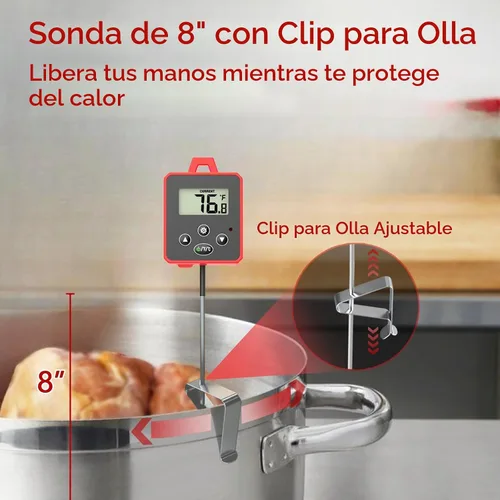 Vista 2 de Timloon Termómetro digital de dulces con clip para olla, pantalla LCD de retroiluminación, sonda de 8 pulgadas de largo, alarma de temperatura