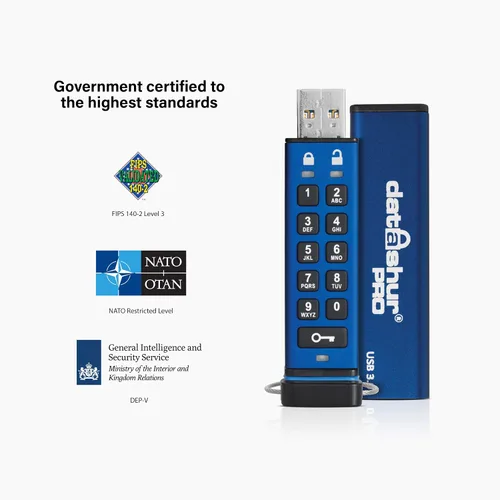 Vista 2 de iStorage datAshur PRO 4 GB Memoria USB encriptada Certificación FIPS 140-2 Nivel 3 Protegida con contraseña Resistente al polvo y al agua