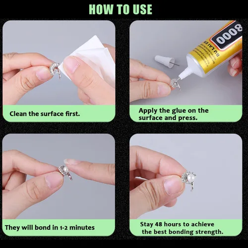 Vista 5 de E8000 Super Glue Clear, Mejorar Joyería B-7000 Pegamento para joyería de diamantes de imitación de tela pegamento fuerte adhesivo para arte de uñas